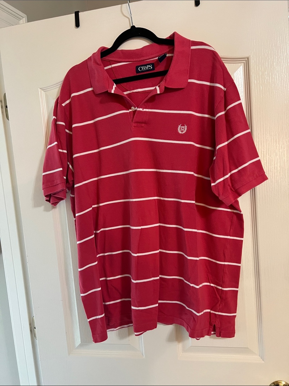 Chaps Men's Red/Rise Polo with White Stripes